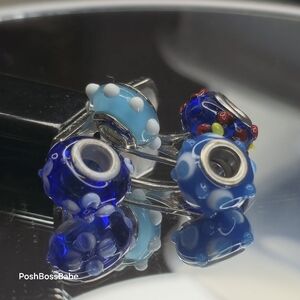 4 Metal core center glass bead fits pandora type bracelets